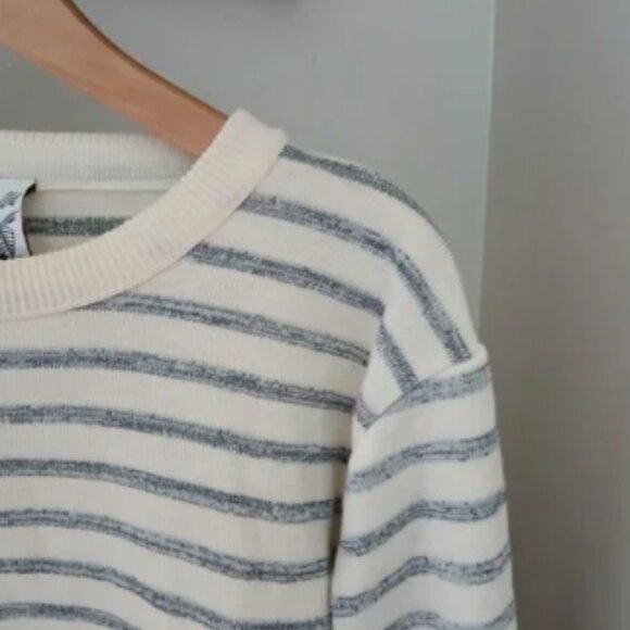 S.N.S. Herning 100% Virgin Wool Sweater Size Large Gray Cream Stripe Nautical - Picture 3 of 13